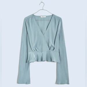 Madewell Belle Sleeve wrap Blue Peplum Blouse 4